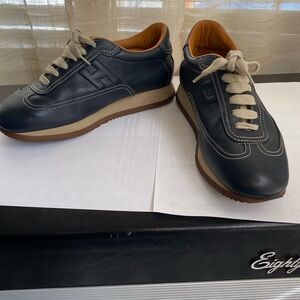 Hermes Navy Leather Sneakers rubber shoes trainers 37 flats walking shoes